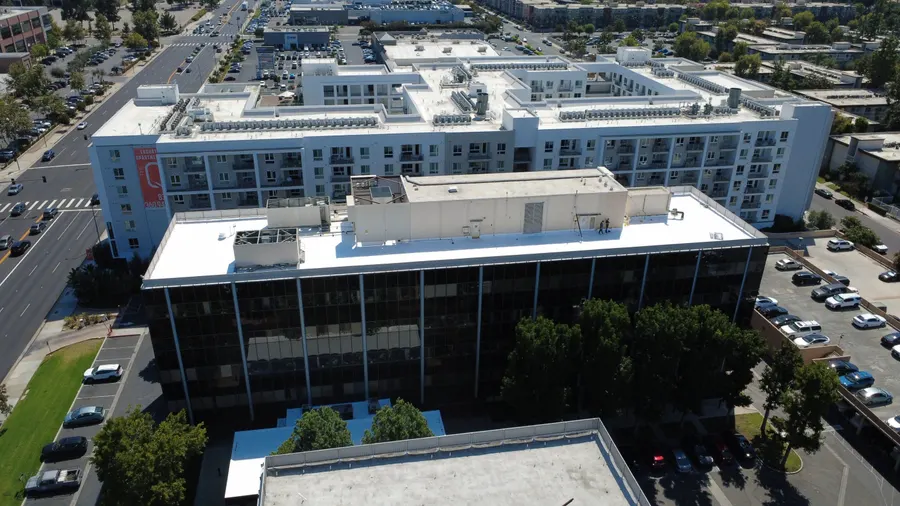 Finished work at the roof of a seven-story medical office building in Woodland Hills